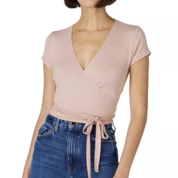 Reformation Tops - Reformation Petola Blush Flora Pink Ribbed Knit Crop Top Wrap Tie Waist M